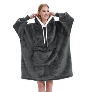 Oversized Wearable Blanket Hoodie, Comfy Sherpa Sweatshirt Pullover Jacket